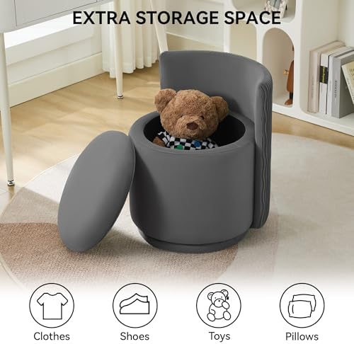 WUTUTUEE Velvet Vanity Chair with Storage, 360° Swivel Makeup Chair with Wave Back, No Assembly Small Accent Stool for Bedroom, Dressing, Living Room, Grey - Image 5