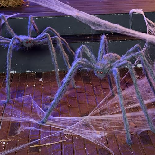 JOYIN 2 Pack 5 Ft Halloween Outdoor Decorations Hairy Gray Spider, Scary Fake Giant Large Spider Haunted House Props, Halloween Lawn Porch Yard Garden Tree Decorations Party Indoor Decor - Image 4