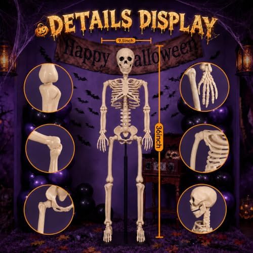Abakuku 2 Pack 36" Halloween Skeleton Decorations,Human Bones for Halloween Party with Movable Joints,for Haunted Houses, Front Lawn, Graveyard Props - Image 2
