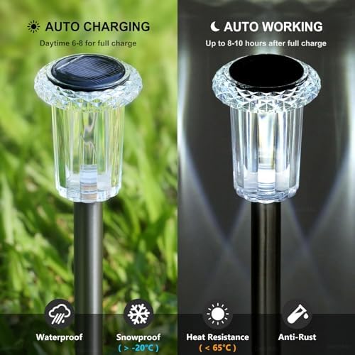 DenicMic Solar Lights Outdoor Waterproof 10 Pack Pathway Lights Cool White - Image 3