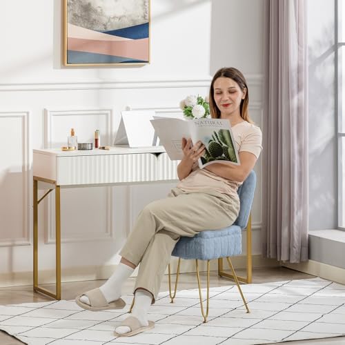 Vanity Chair with Storage | Comfy Ottoman with Folding Back - Image 4
