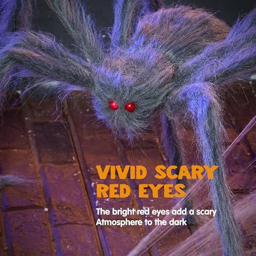 JOYIN 2 Pack 5 Ft Halloween Outdoor Decorations Hairy Gray Spider, Scary Fake Giant Large Spider Haunted House Props, Halloween Lawn Porch Yard Garden Tree Decorations Party Indoor Decor - Image 6