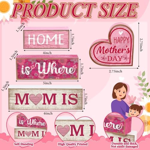 Lineshading 4 Pcs Wooden Block Signs Mothers Day Farmhouse Tabletop Decor - Image 3