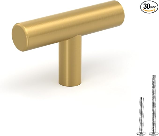 LONTAN 30 Pack Kitchen Cabinet Knobs Gold Drawer Knobs Brushed Brass Kitchen Cabinet Hardware for Bathroom Cupboard 2in Overall Length,Stainless Steel