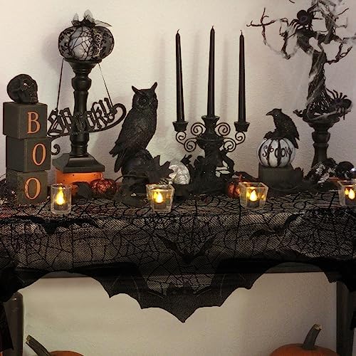 AerWo Halloween Decorations Indoor Fireplace Mantel Scarf, Black Lace Spiderweb Fireplace Cover for Halloween Mantle Decor Festive Party Supplies,20x79 inches - Image 7