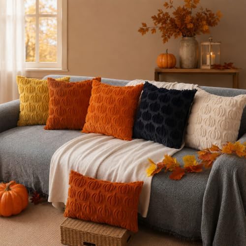 DFXSZ Fall Pillow Covers 18x18 2Pcs Beige Pumpkin Fall Decorations for Home - Image 6
