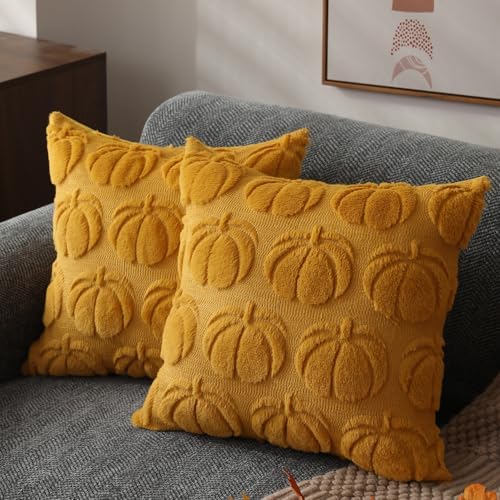 DFXSZ Fall Pillow Covers 16x16 2Pcs Yellow Pumpkin Fall Decoration for Home by DFXSZ