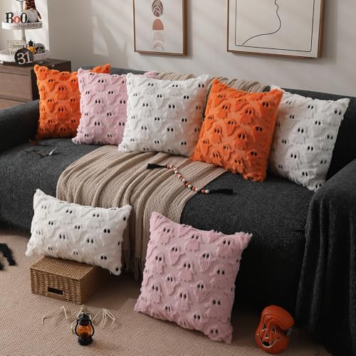 DFXSZ Halloween Pillow Covers 12x20 inch 2Pcs White Ghost Halloween Decor - Image 5