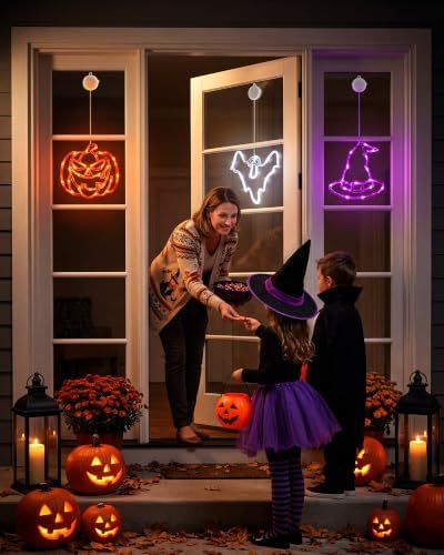Minetom 3 Pack Halloween Windows Lights - Pumpkin, Ghost, Hat with Timer - Image 4
