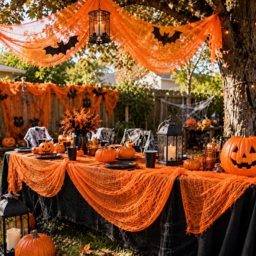 Qtisky 5 Pcs Orange Halloween/Fall Gauze Creepy Cloth Fabric Tapestry Decor - Image 5