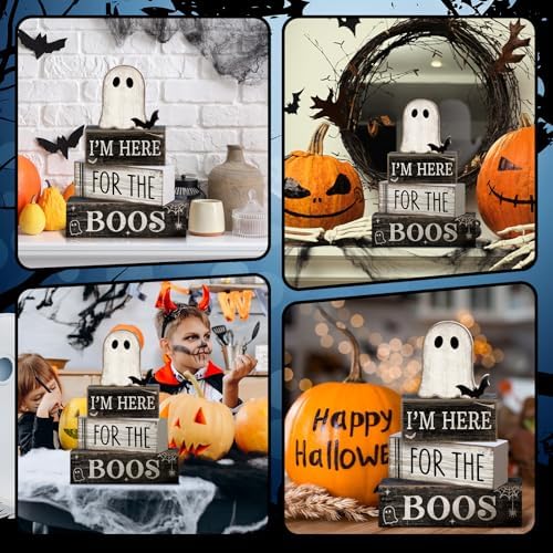 Lineshading 4 Pcs Halloween Table Decoration Ghost Wooden Tiered Tray Decor - Image 5