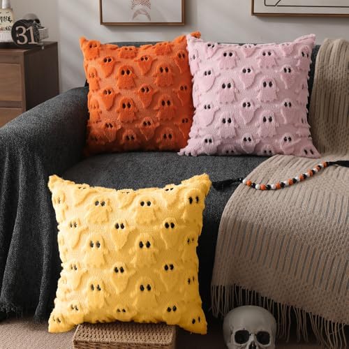 DFXSZ Halloween Pillow Covers 18x18 inch 2Pcs Yellow Ghost Halloween Decor - Image 4