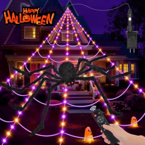 OCATO 200" Halloween Decorations Spider Web Lights Outdoor +59" Fake Spider by OCATO