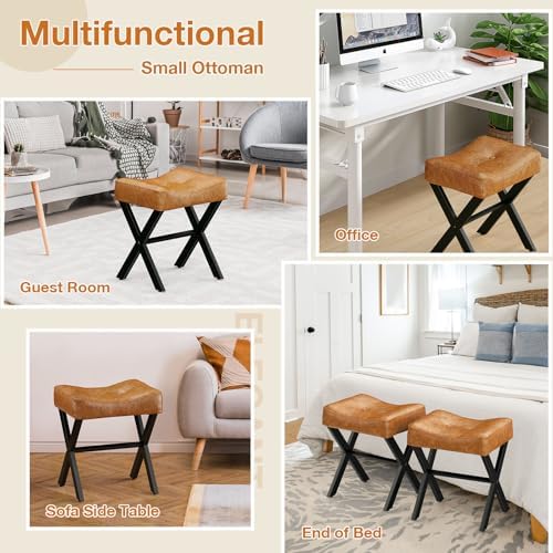 Memobarco 18-Inch Leather Vanity Stool Chair, Brown Saddle Vanity Stool - Image 6