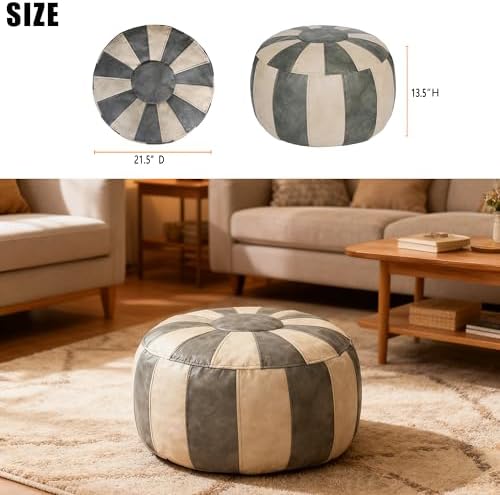 Thgonwid Unstuffed Moroccan Ottoman Pouf Cover, Ottoman Footstool Storage Solution, Bean Bag Chair, Foot Rest, Gray & Mushroom - Image 3