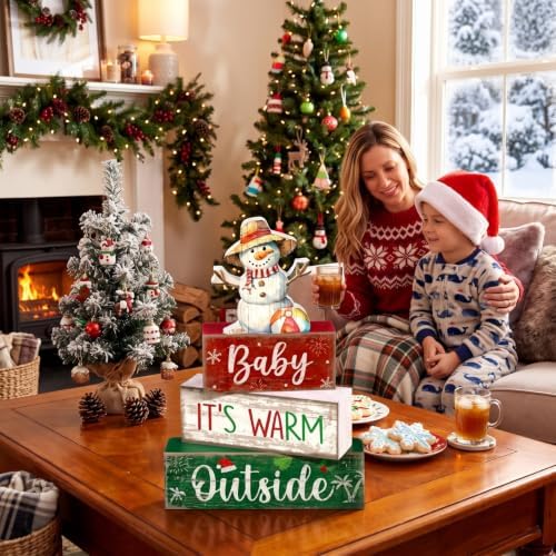 Lineshading 4 Pcs Christmas Table Decoration, Wooden Snowman Beach Sign Set - Image 4