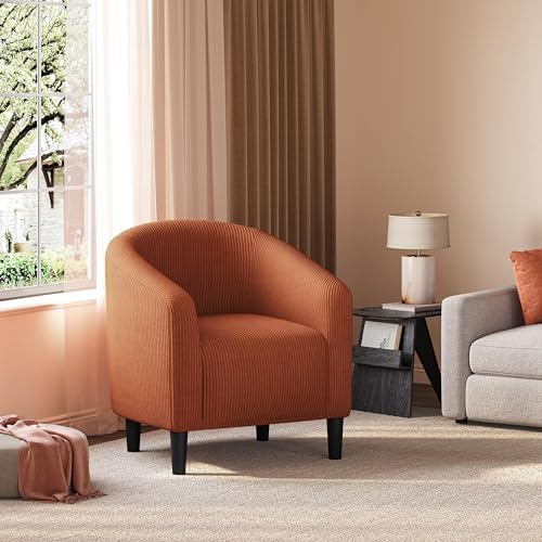 Yaheetech Small 25.5in Wide Corduroy Barrel Accent Chair, Brick Red - Image 2
