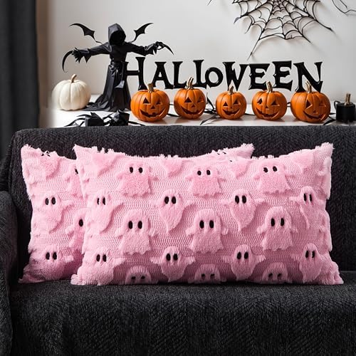 DFXSZ Halloween Pillow Covers 12x20 inch 2Pcs Pink Ghost Halloween Decor by DFXSZ
