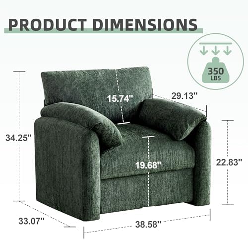 Howjoe Accent Chair for Living Room, Oversized Reading Armchair, Green - Image 2