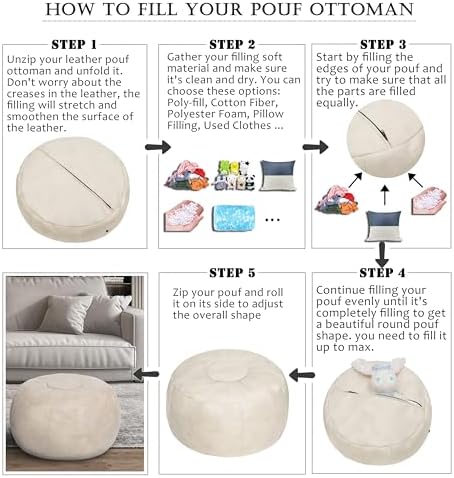 Thgonwid Unstuffed Moroccan Ottoman Pouf Cover, Ottoman Footstool Storage Solution, Bean Bag Chair, Foot Rest, Ivory White - Image 6