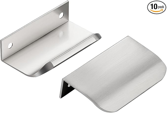 Ravinte Hardware 10 Pack Silver Cabinet Handles, 3 Inch (76mm) Finger Edge Pulls, 2 Inch Hole Center, Finger Pulls for Cabinets