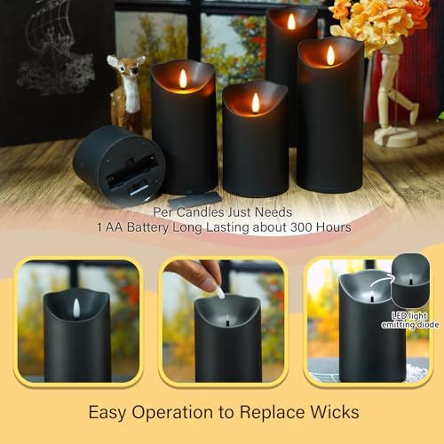 Nimiko Flameless Candles with Remote, Battery Operated Flickering Flameless Candles, LED Candles with Timer 2/4/6/8H, with Realistic LED Candles Set of 24 (D3 x H 3" 4" 5") (Black) - Image 2