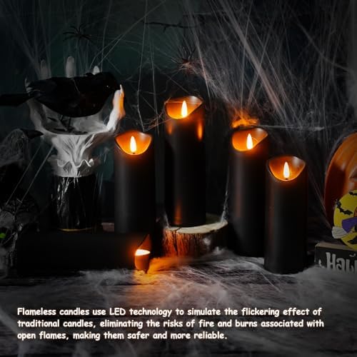 Nimiko Flameless Candles with Remote, Battery Operated Flickering Flameless Candles, LED Candles with Timer 2/4/6/8H, with Realistic LED Candles Set of 12 (D2.2 x H 5" 6" 7") (Black) - Image 5