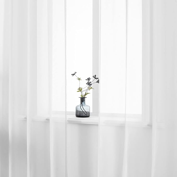 DUALIFE White Short Sheer Curtains 45 Inch Length for Small Windows with Grommet 2 Panels Solid Gauze Voile Drapes Window Semi Sheer Curtains for Bedroom Bathroom Kids Room Kitchen 52x45 Iches