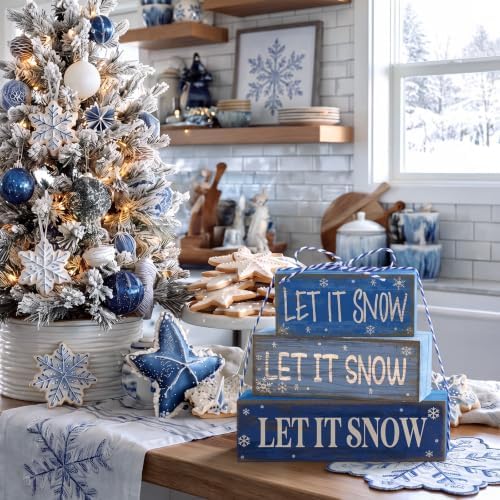 Lineshading 4 Pcs Christmas Table Decor - Blue Let It Snow Winter Decor - Image 5
