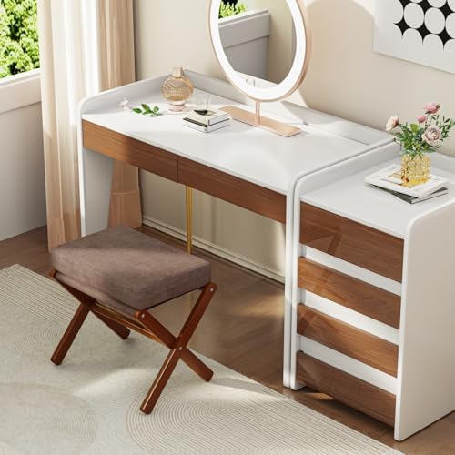 BAMBOOHOMIE Foldable Foot Stool Ottoman, Modern Foot Rest with Bamboo X Legs & Thick Foam Cushion, Folding Foot Stools Small Padded for Bedroom Living Room, Footstool for Chair Couch (Brown - Brown) - Image 2