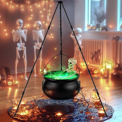 Halloween Decorations Outdoor Witch Cauldron Tripod with Fog Maker & Skull - Image 6