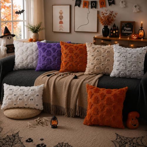 DFXSZ Halloween Pillow Covers 16x16 inch 2Pcs Beige Ghost Halloween Decor - Image 6