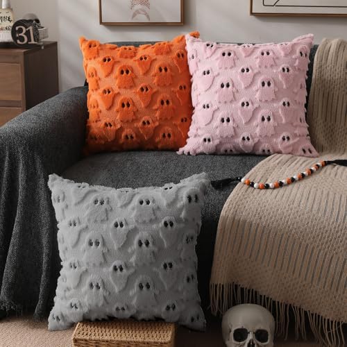 DFXSZ Halloween Pillow Covers 20x20 inch 2Pcs Silver Gray Ghost Halloween Decor - Image 4