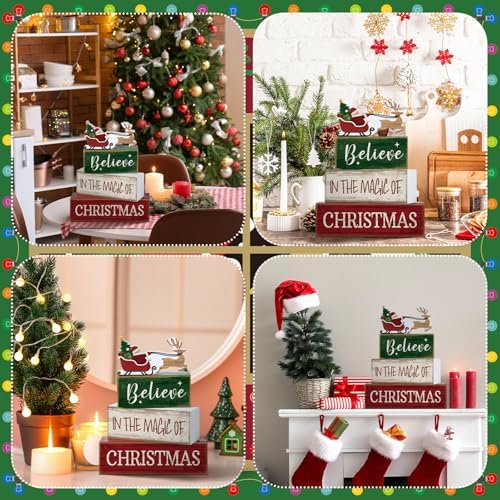 Lineshading 4 Pcs Christmas Table Decorations Wooden Stacked Block Santa - Image 4