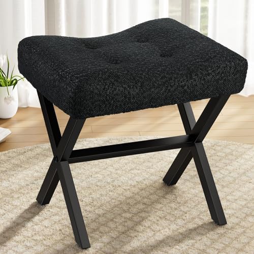 Memobarco 18-Inch Large Vanity Stool Chair, Black Makeup Stool by MEMOBARCO