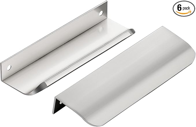 Ravinte Hardware 6 Pack Silver Cabinet Handles, 5 Inch (128mm) Finger Edge Pulls, 4 Inch Hole Center, Finger Pulls for Cabinets