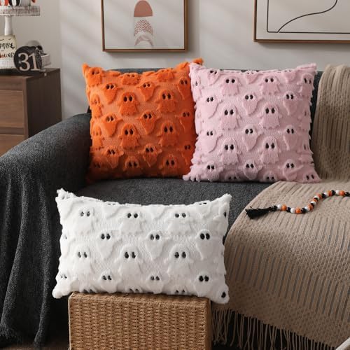DFXSZ Halloween Pillow Covers 12x20 inch 2Pcs White Ghost Halloween Decor - Image 4