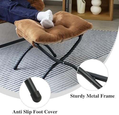 15"(H) Folding Ottoman, Foldable Footrest Stool, Portable Small Foot Stool for Couch, Collapsible Foot Rest Ottoman for Sofa, Accent Padded Ottomans for Living Room, Bedroom, Brown - Image 6