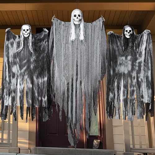 JOYIN 3 Pcs Hanging Halloween Skeleton Ghosts Decorations Outdoor, Grim Reapers for Best Halloween Outdoor Decorations, Haunted Haunted House Prop, Party Supplies - Image 7