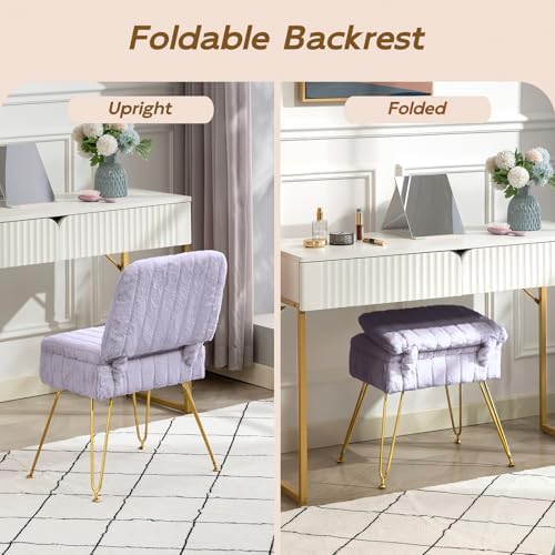Vanity Chair with Storage | Comfy Ottoman with Folding Back - Image 6