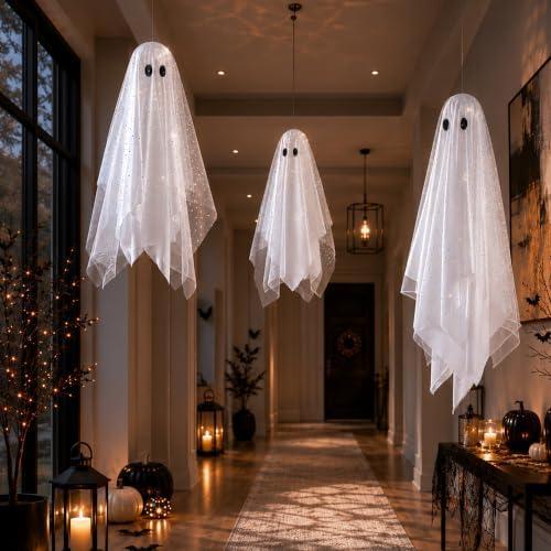 AYGXU Halloween Decorations outdoor/indoor-3pcs Hanging Ghost Decor with Light,Halloween Ornaments,Hallowee n Decor for Porch,Tree,Yard,Window,Garden - Image 5
