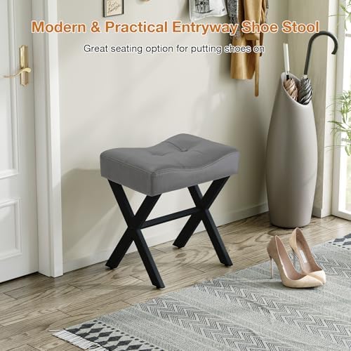 Memobarco 18-Inch Leather Vanity Stool Chair, Gray Makeup Stool - Image 6