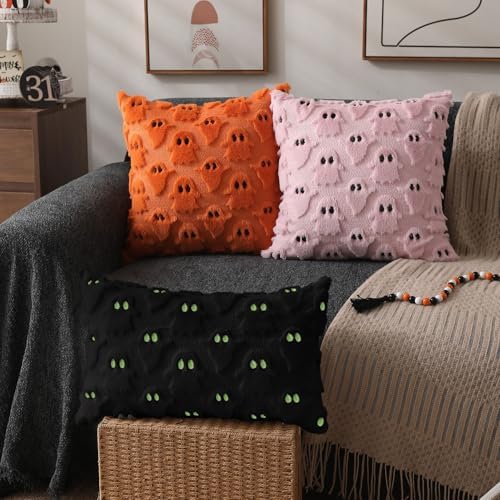 DFXSZ Halloween Pillow Covers 12x20 inch 2Pcs Black Ghost Halloween Decor - Image 4