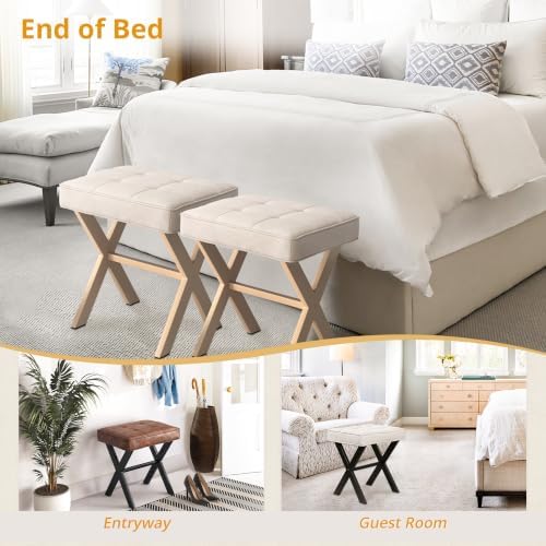 LUE BONA Square Linen Makeup Stool, Metal X Legs, Small Ottoman Stool Chair for Vanity, Modern Padded Seat Foot Rest for Makeup Room, Bathroom - Image 6