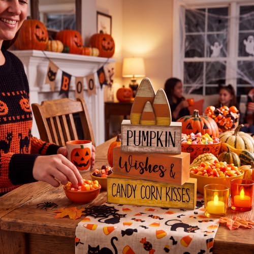 Lineshading 4 Pcs Fall Decoration For Home Wooden Candy Corn Stacked Blocks - Image 6