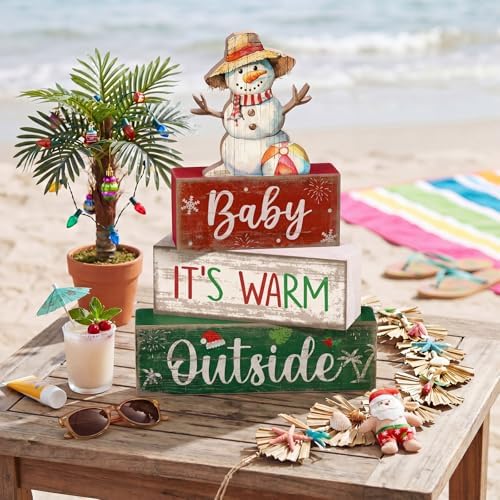 Lineshading 4 Pcs Christmas Table Decoration, Wooden Snowman Beach Sign Set - Image 5