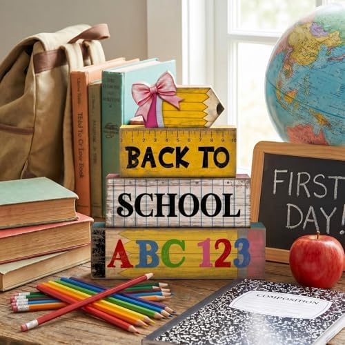 Lineshading 4 Pcs Back To School Table Decorations Wooden Pencil Blocks - Image 5