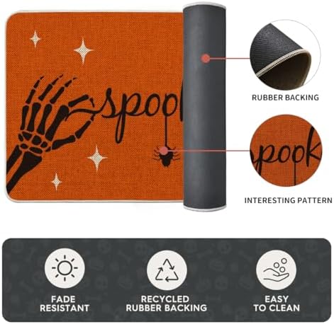 Artoid Mode Skeleton Orange Halloween Kitchen Mats Set of 2-17x29+17x47 - Image 6