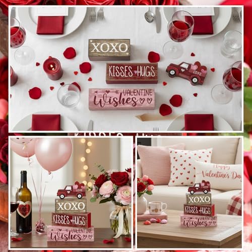 Lineshading 4 Pcs Valentine Signs, Farmhouse Truck Tiered Tray Decor - Image 6