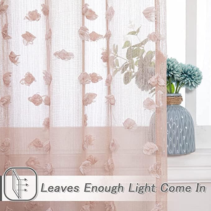 MYSKY HOME Pom Pom Pink Sheer Curtains for Bedroom Girls Room Dusty Rose Curtains 108 Inches Long for Nursery Kids Light Filtering Boho Window Drapes, Rod Pocket, 52" Wide, 2 Panels